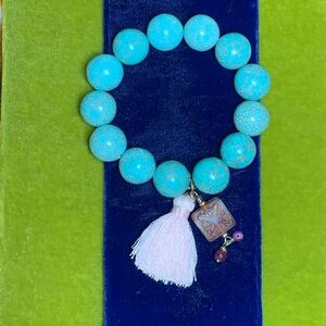 Handmade Howlite Pink Quartz Ruby Czech Glass Beaded Tassel Bracelet